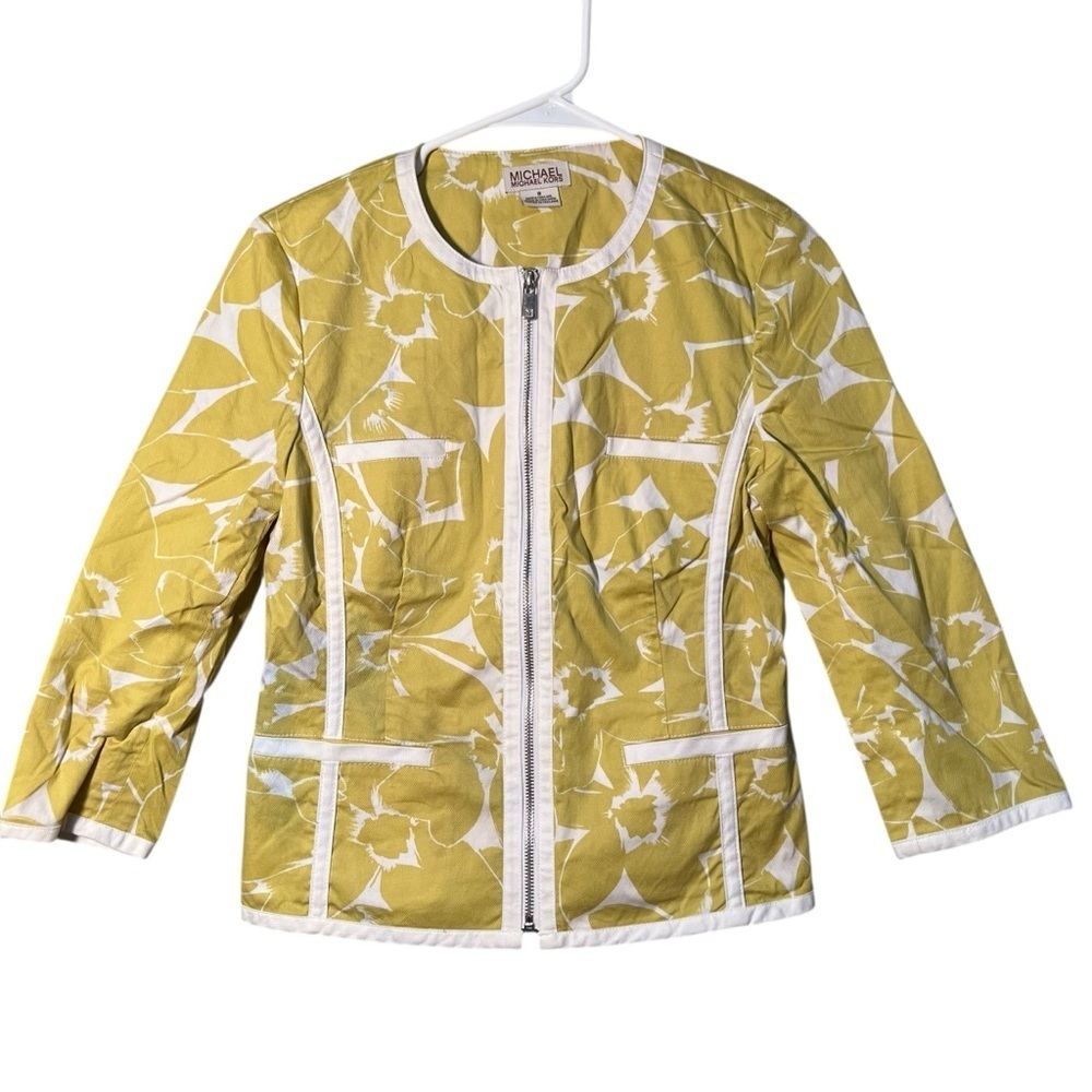 MICHAEL Michael Kors Women's Size 8 Zip Up Jacket Blazer Chartreuse Yellow White